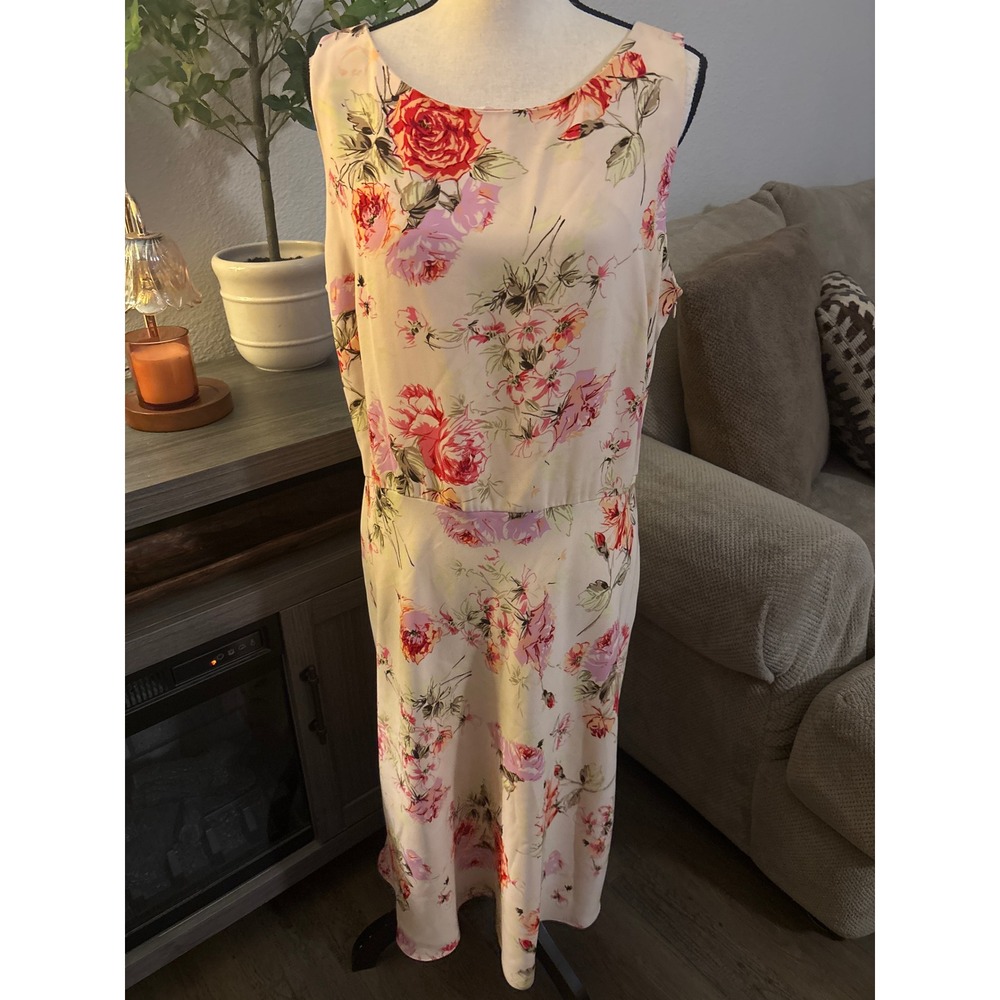 Danny & Nicole Womens Floral Sleeveless Midi Dress Cream Red Pink Size 16